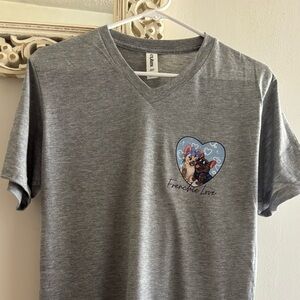 Grey V-Neck T-Shirt with Heart Graphic
